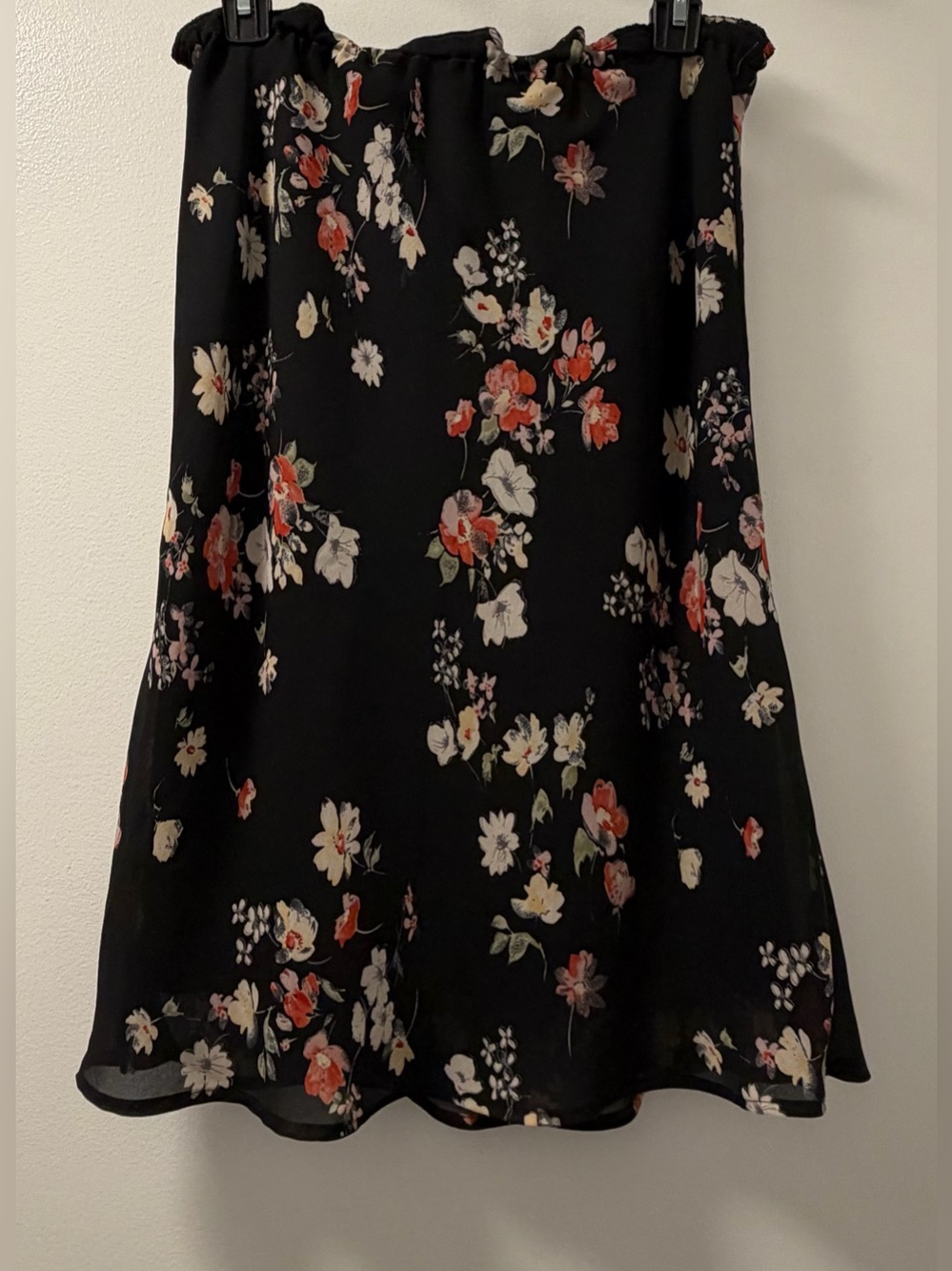 Jessica Black Floral Chiffon A-Line Midi Skirt Fully Lined 14